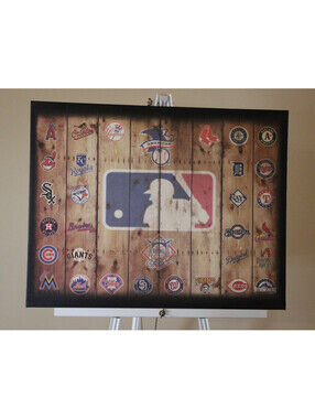 MLB 30-Team Logo Canvas Wall Art 36x28 Baseball Wall Decor Rustic